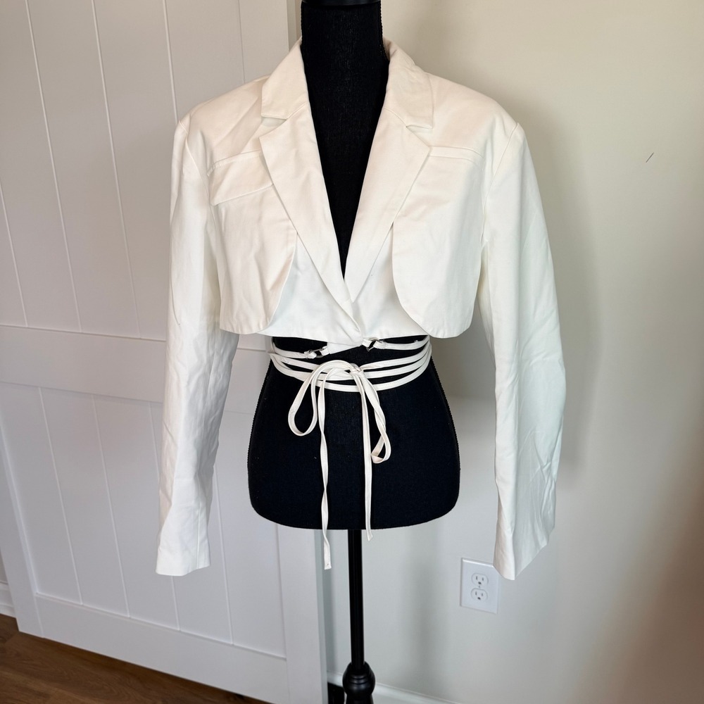 NWT Lioness Miami Vice Crop Jacket White Wrap Tie Blazer Size L LT88-632